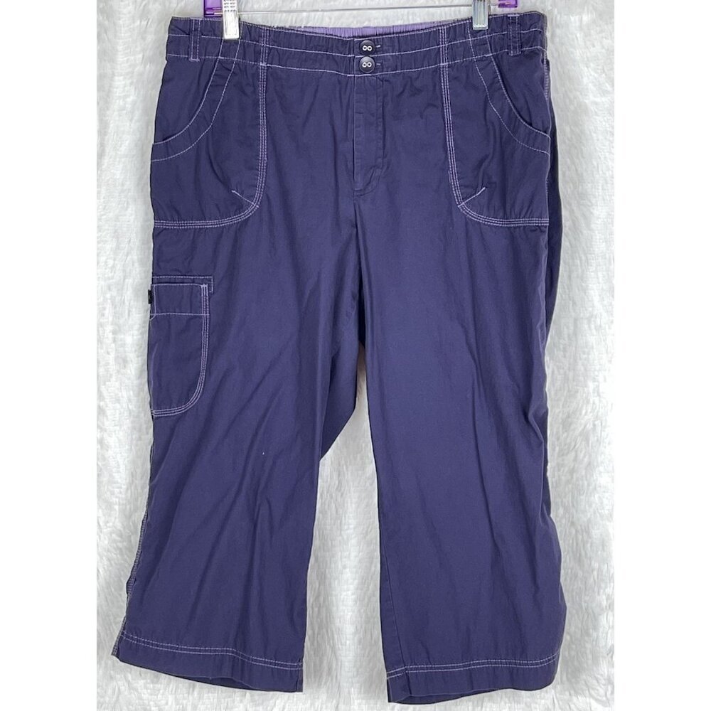 St. John's Bay Active Large Purple Cargo Capri Pants Elastic Waist with Buttons